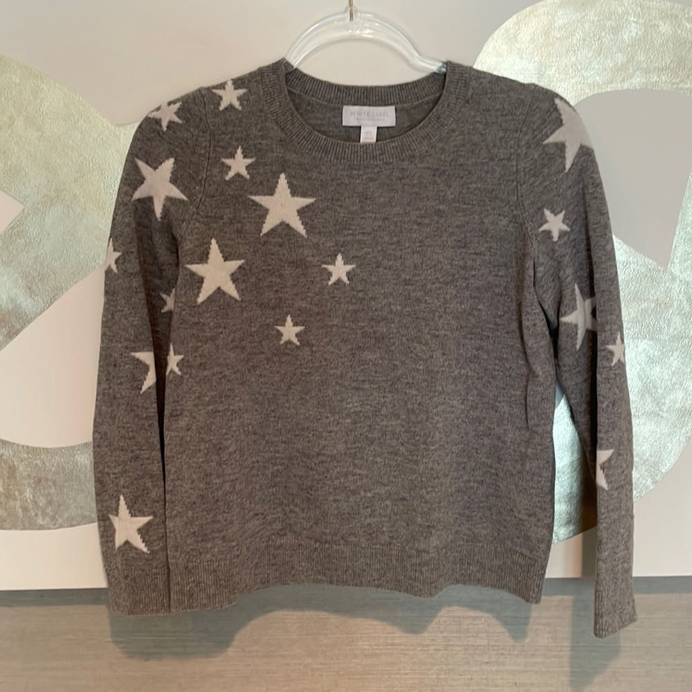 The White Company gray wool & cashmere sweater with white stars, US size 2